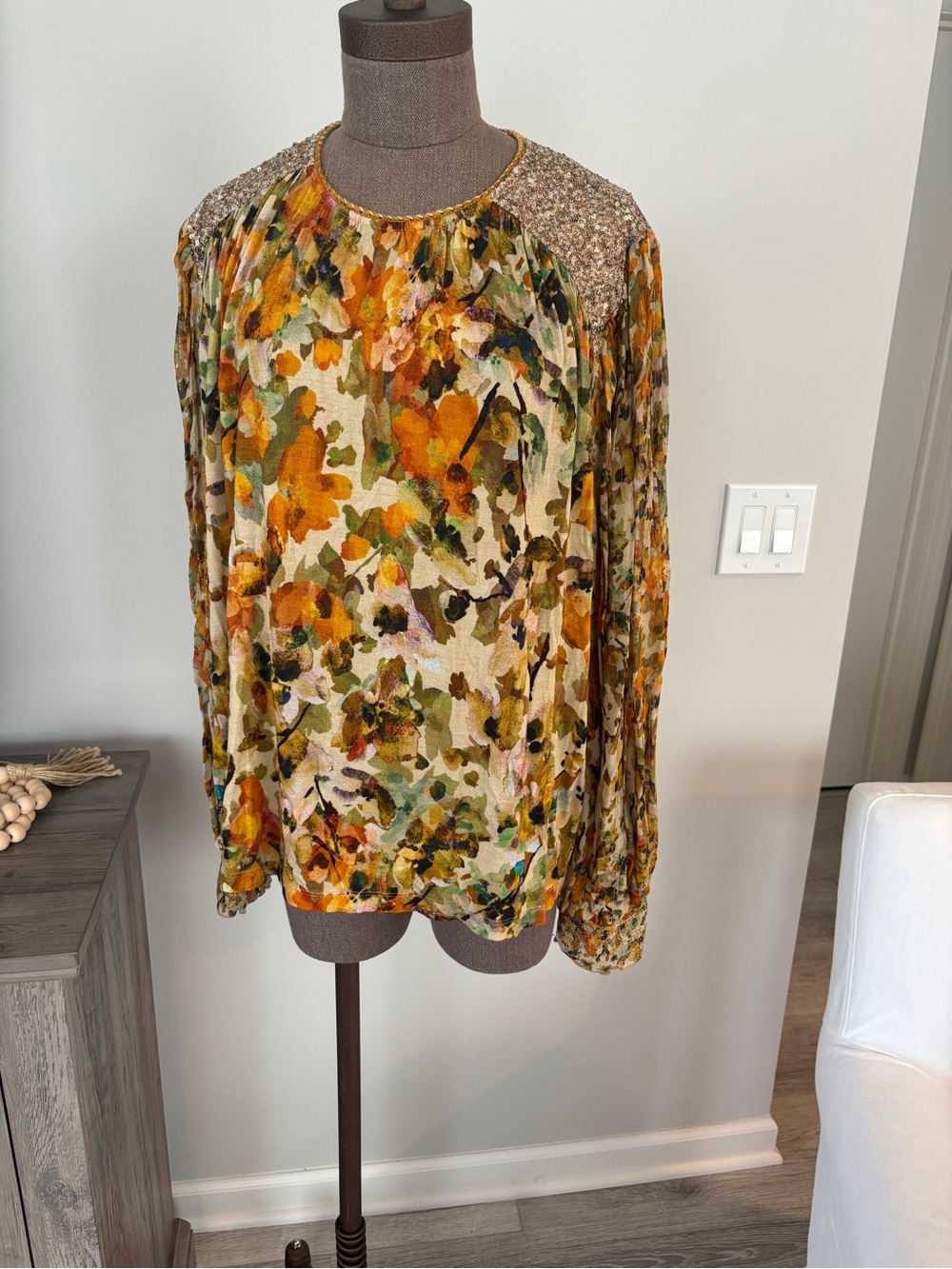 This Bl-nk London for Anthropologie blouse features a yellow floral print XL